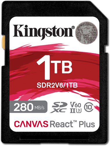 Kingston Technology 1TB Canvas React Plus SDXC UHS-II 280R/150W U3 V60 voor Full HD/4K