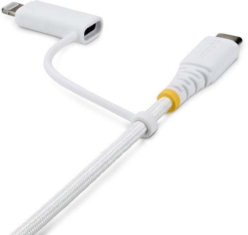 StarTech.com 2m 2-in-1 Robuuste USB-C Oplaadkabel met Lightning Adapter, 30W/60W, Apple MFi Gecertificeerd, Gevlochten USB C Laadkabel voor iPhone/iPad/Android-2