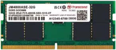 Transcend JetMemory JM4800ASE-32G geheugenmodule 32 GB 1 x 32 GB DDR5 4800 MHz