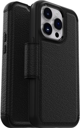 OtterBox Strada-hoesje voor iPhone 14 Pro Max, schokbestendig, valbestendig, lederen folio met kaarthouder, 3x getest volgens militaire standaard, Zwart