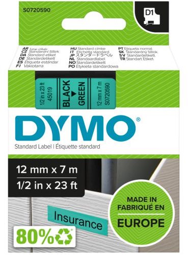 DYMO D1 -Standard Labels - Black on Green - 12mm x 7m-2