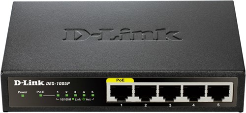 D-Link DES-1005P/E netwerk-switch Unmanaged L2 Fast Ethernet (10/100) Power over Ethernet (PoE) Zwart