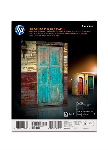HP Premium Satin 20 sht/A2+/458 x 610 mm (18 x 24 in) pak fotopapier Wit Satijn