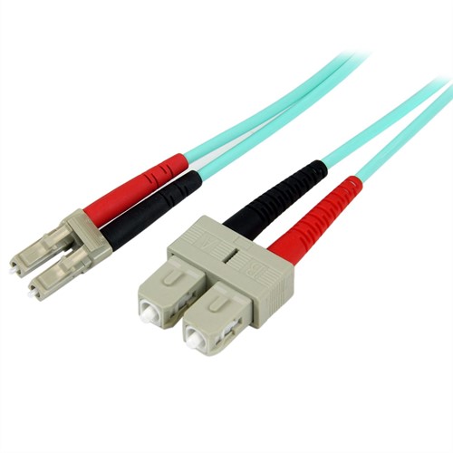 StarTech.com 1m LC/UPC naar SC/UPC OM3 Multimode Glasvezel Netwerkkabel, Full Duplex 50/125µm Zipcord Fiber, 100G Netwerken, LOMMF/VCSEL, <0.3dB Low Insertion Loss, LSZH Fiber Optic Patch Kabel