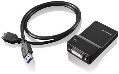 Lenovo USB 3.0 - DVI/VGA USB grafische adapter 2048 x 1152 Pixels Zwart