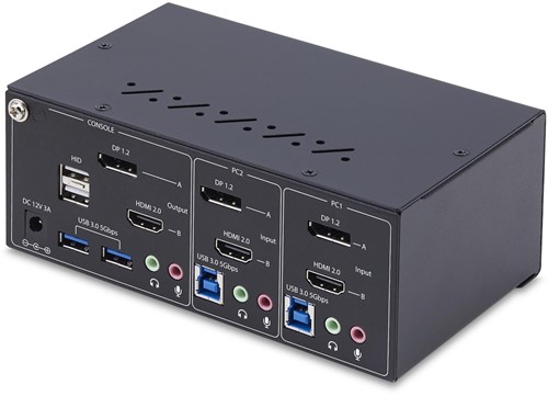 StarTech.com 2-Port Dual-Monitor DisplayPort en HDMI KVM Switch, 4K 60Hz, 1x HDMI & 1x DP Monitor, 2-Port USB Hub, 5Gbps, 2x USB HID Ports, TAA Compliant-2