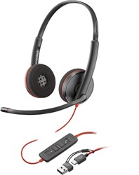 POLY Blackwire 3220 zwarte stereo USB-C-headset + USB-C/A-adapter (bulk)