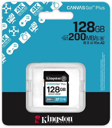 Kingston Technology 128GB SDXC Canvas Go Plus Gen4 200MB/s C10 UHS-I U3 V30-3