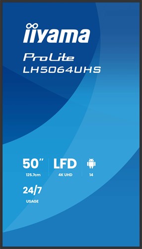 iiyama LH5064UHS-B1AG beeldkrant Digitale signage flatscreen 127 cm (50") Wifi 500 cd/m² 4K Ultra HD Zwart Android 24/7-2