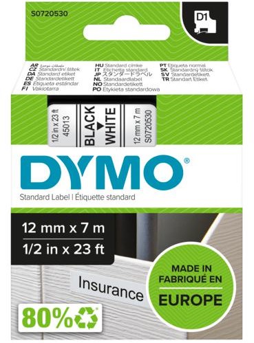 DYMO D1 -Standard Labels - Black on White - 12mm x 7m-2
