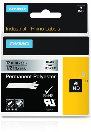 DYMO 18486 labelprinter-tape Zwart op metallic