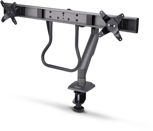 StarTech.com Dual Monitor Arm met Crossbar voor Bureau, Tot 27 inch Schermen, VESA 75x75/100x100, Max 15kg, C-klem, Volledig Scharnierend, Arm met Veermechanisme, TAA