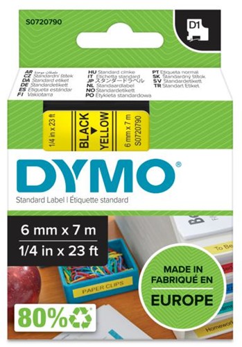 DYMO D1 -Standard Labels - Black on Yellow - 6mm x 7m-2