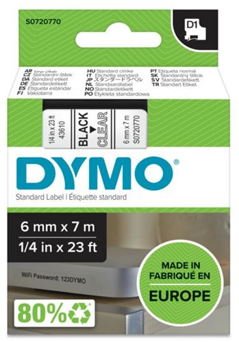 DYMO D1 -Standard Labels - Black on Transparent - 6mm x 7m-2