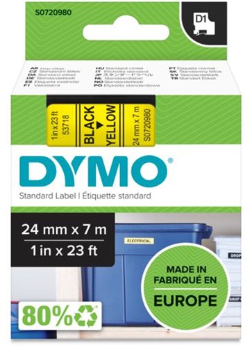 DYMO D1 -Standard Labels - Black on Yellow - 24mm x 7m-2