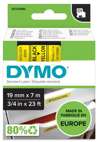 DYMO D1 -Standard Labels - Black on Yellow - 19mm x 7m-2