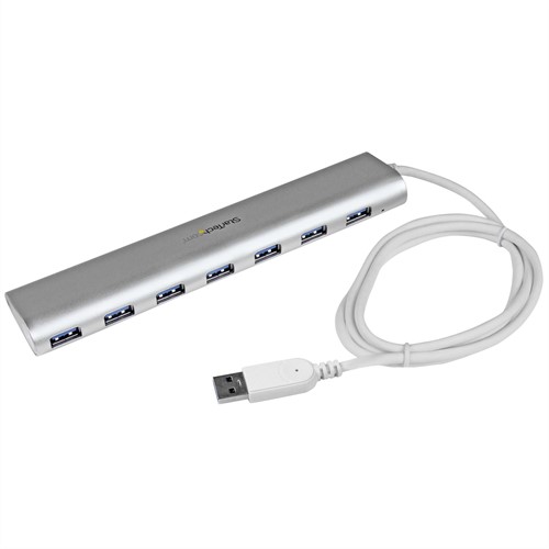 StarTech.com 7 Poorts compacte aluminium USB 3.0 hub met geintegreerde kabel - 5Gbps - zilver