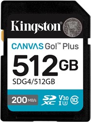 Kingston Technology 512GB SDXC Canvas Go Plus Gen4 200MB/s C10 UHS-I U3 V30