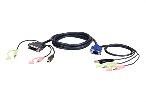 ATEN 2L-7DX2U video kabel adapter 1,8 m VGA (D-Sub) + 3.5mm + USB Type-A DVI-I + 3.5mm + USB Type-B Zwart, Groen, Roze