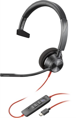 POLY Blackwire 3310 Monaural Microsoft Teams Certified USB-C Headset + USB-C/A adapter-2