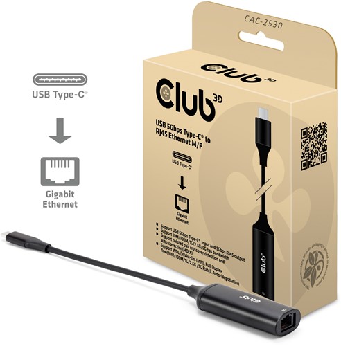CLUB3D USB 5Gbps Type-C® to RJ45 Ethernet M/F