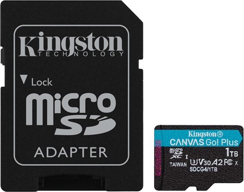Kingston Technology 1TB microSDXC Canvas Go! Plus Gen4 200MB/s A2 U3 V30 kaart + adapter