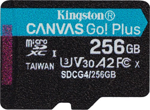 Kingston Technology 256GB microSDXC Canvas Go! Plus Gen4 200R A2 U3 enkel pakket zonder adapter