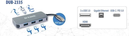 D-Link 6-in-1 USB-C Hub met HDMI/Gigabit Ethernet/Stroomvoorziening DUB-2335-3