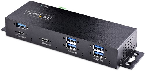 StarTech.com 7-Port Industriële USB Hub met Power Adapter, 10Gbps, Metaal, Monteerbaar, 5x USB-A en 2x USB-C Downstream Poorten, ESD Bescherming, Gevoede USB Hub, TAA