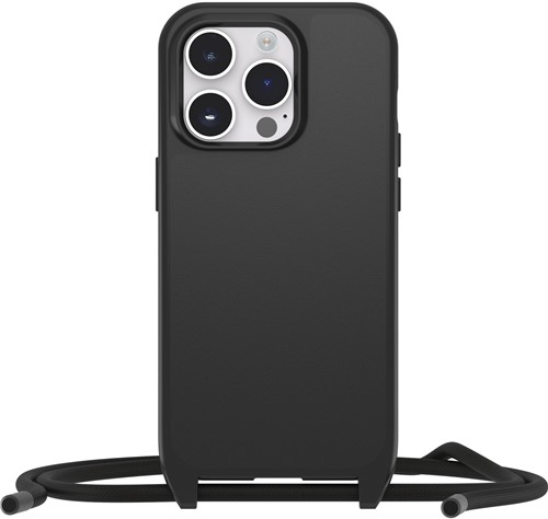 OtterBox React Necklace hoesje met MagSafe voor iPhone 14 Pro, ultradunne beschermhoes met verstelbare en afneembare kettingriem, getest volgens militaire standaard, Zwart