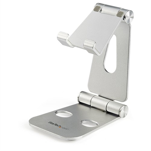 StarTech.com Telefoon en Tablet Steun, Uitklapbare Universele Smartphone- en Tablethouder, Verstelbare Kijkhoek, Ergonomische Bureau Telefoonhouder, Draagbaar, Zilver