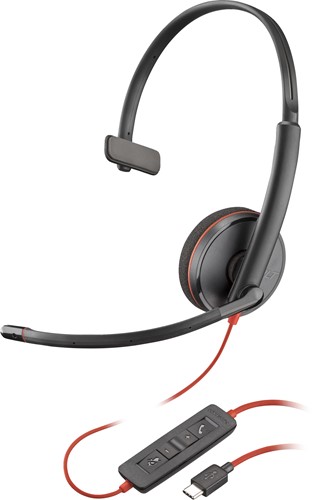 POLY Blackwire 3210 zwarte mono USB-C-headset + USB-C/A-adapter (bulk)