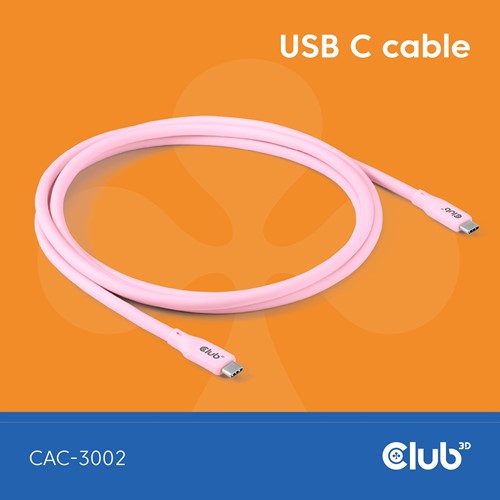 CLUB3D USB C oplaad kabel roze