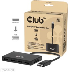 CLUB3D CSV-7400 DisplayPort™ Quad Monitor Hub MST 4x 4K30Hz