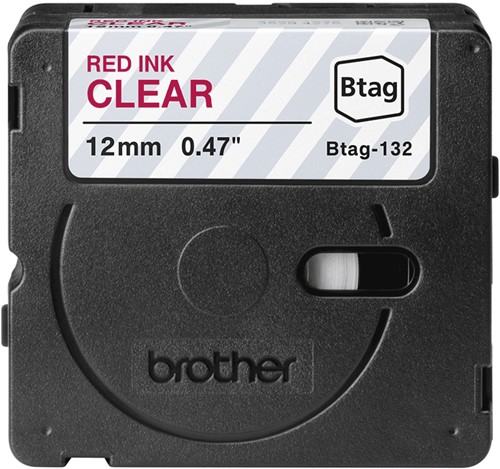 Brother BTAG-132 labelprinter-tape Rood op transparant