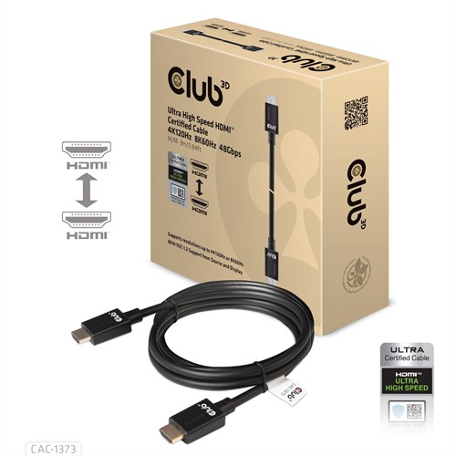 CLUB3D Ultra High Speed ??HDMI™2.1 gecertificeerde kabel 4K120Hz, 8K60Hz 48Gbps M/V 3 meter