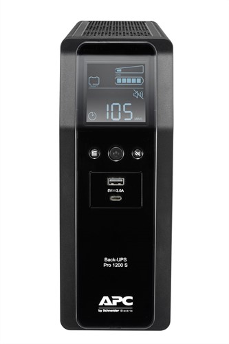 APC Back-UPS PRO BR1200SI - Noodstroomvoeding, 8x C13 uitgang, 2x USB lader (type A & C), 1200VA, USB dataport