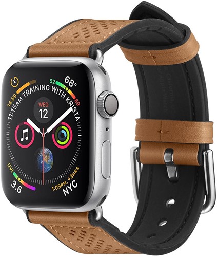 Spigen Retro Fit Band Zwart, Bruin Kunstleer, Silicone