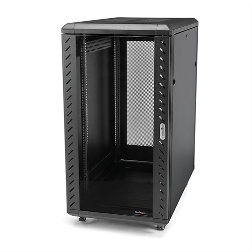 StarTech.com 18U 19" Server Rack Cabinet, 4 Post, Verstelbare Diepte (15 tot 81cm), Mobiel & Vergrendelbaar Knock Down IT Netwerk Rack op Wielen met Glazen Deur, HP ProLiant ThinkServer