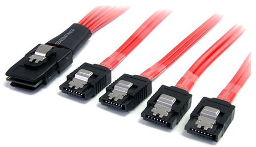 StarTech.com 50 cm lange, serieel aangesloten SCSI SAS-kabel SFF-8087 naar 4x vastklikkend SATA