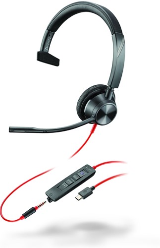 POLY Blackwire 3315 Monaural Microsoft Teams Certified USB-C Headset + 3,5 mm plug + USB-C/A adapter