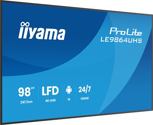 iiyama LE9864UHS-B1AG beeldkrant Digitale signage flatscreen 2,49 m (98") Wifi 500 cd/m² 4K Ultra HD Zwart Type processor Android 24/7-2