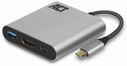 ACT AC7022 USB-C naar HDMI female adapter met PD Pass-Through 60W, 4K, USB-A