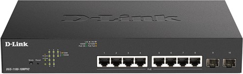 D-Link DGS-1100-10MPV2 Managed L2 Gigabit Ethernet (10/100/1000) Power over Ethernet (PoE) 1U Zwart