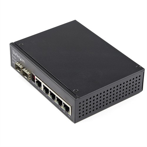 StarTech.com Industrial 6 Port Gigabit Ethernet Switch 4 PoE RJ45 +2 SFP Slots 30W PoE+ 48VDC 10/100/1000 Power Over Ethernet LAN Switch -40C to 75C met DIN Connector/Monteerbaar