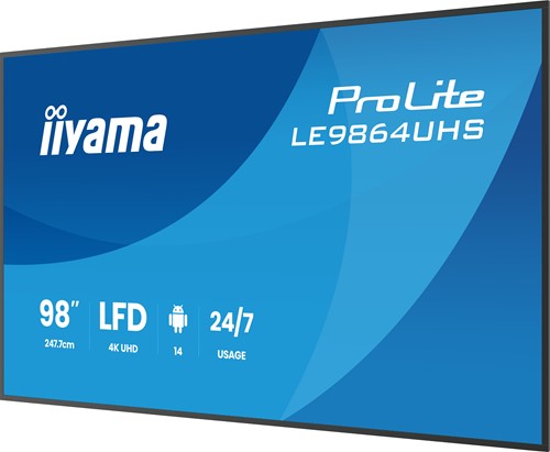 iiyama LE9864UHS-B1AG beeldkrant Digitale signage flatscreen 2,49 m (98") Wifi 500 cd/m² 4K Ultra HD Zwart Type processor Android 24/7-3