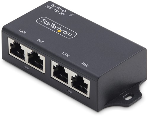 StarTech.com 2-Port Gigabit Midspan PoE+ Injector, 10/100/1000Mbps, PoE+ (802.3af/at), 30W, 1Gbps Ethernet, Wandmonteerbaar, Onbeheerde Inline Power Over Ethernet