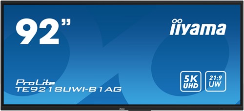 iiyama TE9218UWI-B1AG beeldkrant Digitale signage flatscreen 2,32 m (91.5") LED Wifi 500 cd/m² 5K Ultra HD Zwart Touchscreen Type processor Android 16/7