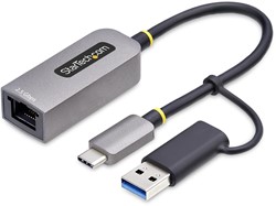 2.5GbE USB-C naar Ethernet Adapter met USB-A Converter, NBASE-T NIC, USB 3.0 Type-C 2.5/1G Multi Speed Netwerk, Thunderbolt Compatibel, Windows & Mac