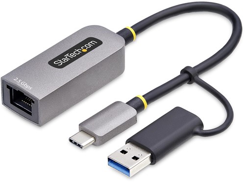 2.5GbE USB-C naar Ethernet Adapter met USB-A Converter, NBASE-T NIC, USB 3.0 Type-C 2.5/1G Multi Speed Netwerk, Thunderbolt Compatibel, Windows & Mac